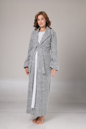 Winter Grey Fleece Dressing Gown Maternity Nightgown Set