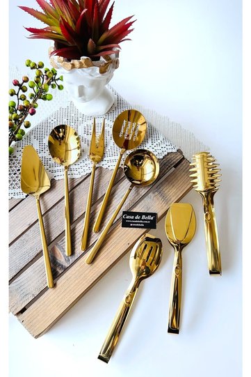 Gold 8 Piece Luxury Service Set and Tongs Service Set