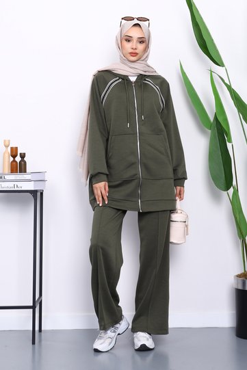 Khaki Zippered Tunic and Modal Pants Set