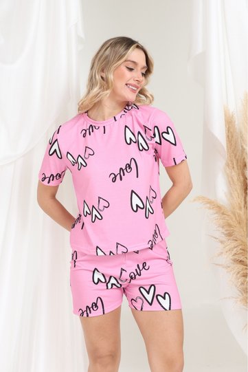 Lunawear Heart Patterned Pajama Set