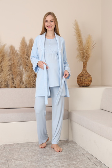 Aria Women's Maternity and Postpartum Nursing Pajama Set with Robe, Striped