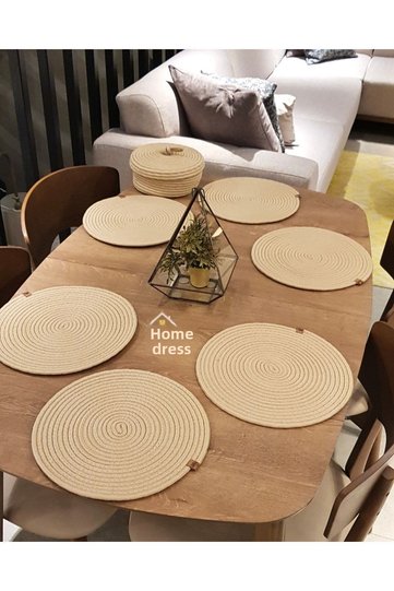 6 Pieces of Tableware, 1 Piece of Bread Basket, Jute Tableware, Placemat, Bread Basket, Plate Mat