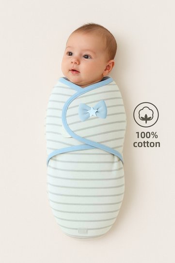100% Cotton Swaddle for 0-4 Months Baby, Sleeping Bag, Velcro, Soft Combed Cotton Fabric, Breathable Fabric