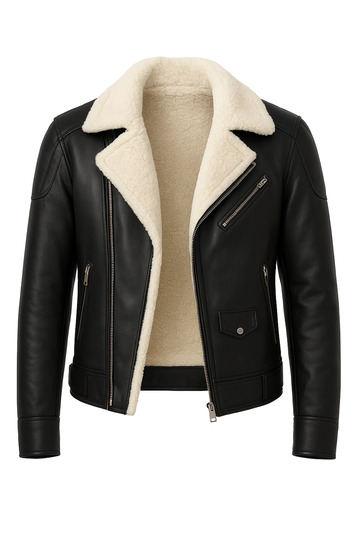 Men's Napa Leather Cross-Zip Full Fur-Lined High-Quality Slim Fit Black-Cream Coat & Jacket
