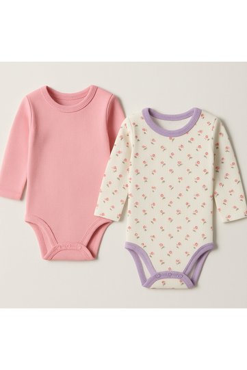 Newborn Baby Long Sleeve Snap Fastener Cotton 2-Piece Bodysuit Set
