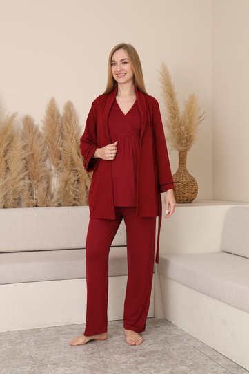 Elara Quilted Robe Nursing-Friendly Long-Sleeve Pregnancy and Postpartum Pajama Set