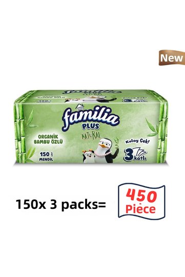 450 pieces 3 packs of plus natural pull and wipe tissue 150 pieces (3 packs x 150 sheets)