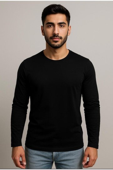 Men's Black Cotton Lycra Single Jersey Long Sleeve T-Shirt-D240