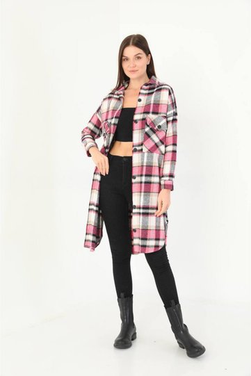 Pink Checkered Wide Fit Plaid Lumberjack Shirt Dress
