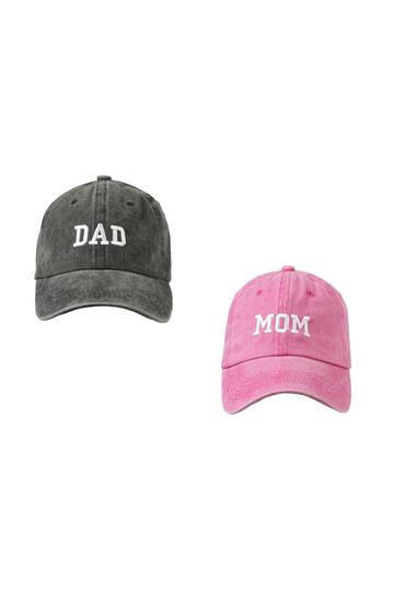 Sports Dad & Mom College Font 2-Piece Washable Fabric Cap Hat Set