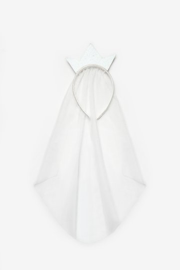 White Tulle Detailed Queen Figure Girl's Crown