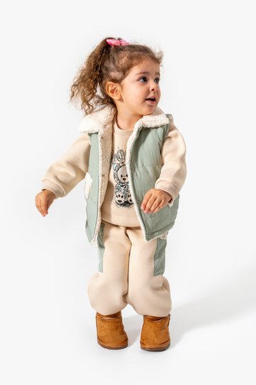 Inflatable Vest Lamb Lined Micro Pocket Girls' Set 8266 Wnt