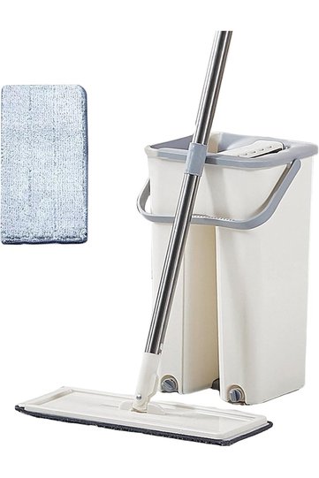 Flat Mop Touch-Squeeze Mop & Bucket Set with Built-In Wringer