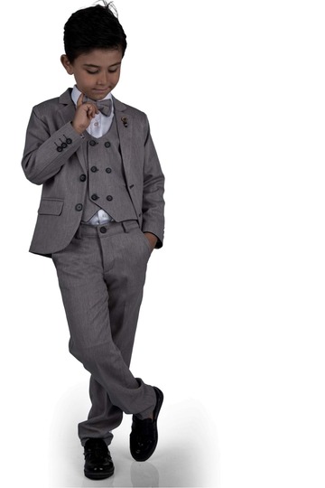 6 Buttons Children's Full Suit with Vest and Jacket MNK0523 DARK GRAY