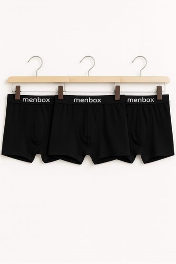 3-Pack Black Men's Boxer Set Cotton Stretch Fabric Flexible Comfortable Boxers with Waistband Writing