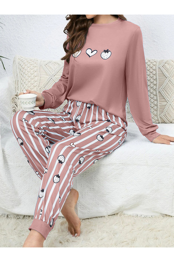 Fruit Graphic T-Shirt and Striped Cuffed Pyjama Set