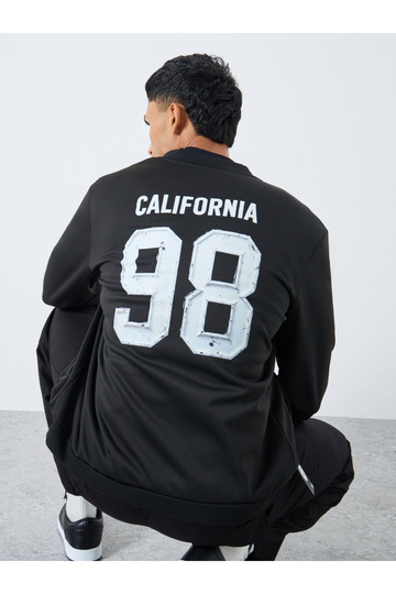 Men Black Number Print Zip-Up Bomber Jacket