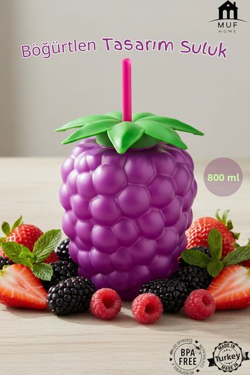 Blackberry Design Water Bottle with Straw Fun Blackberry Look Water Bottle 800 Ml-Bpa Free 1 Piece