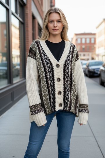 Ethnic Patterned Women's Oversized Knitted Cardigan