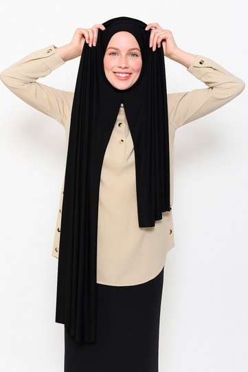Ready-To-Wear Practical Snap-On Luxury Organic Plain Combed Cotton Shawl Evenly Aligned Black