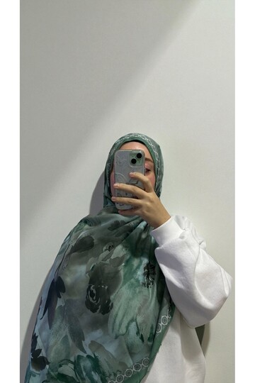 Fall Series Floral Pattern Cotton Digital Soft Shawl - Water Green