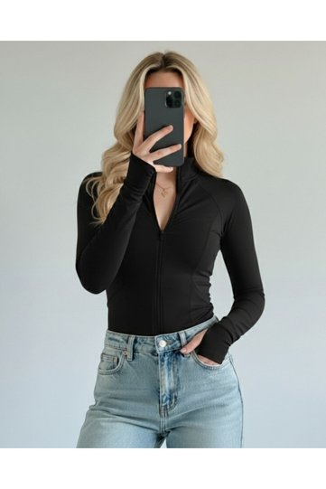 Y2K Rover Basic Slim Fit Zippered Blouse