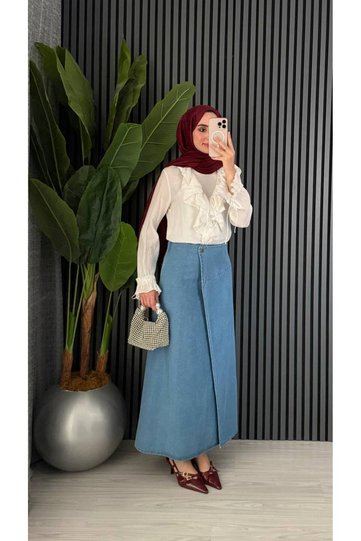 تنورة جينز زرقاء للنساء، بأزرار جانبية، موديل Lurdes