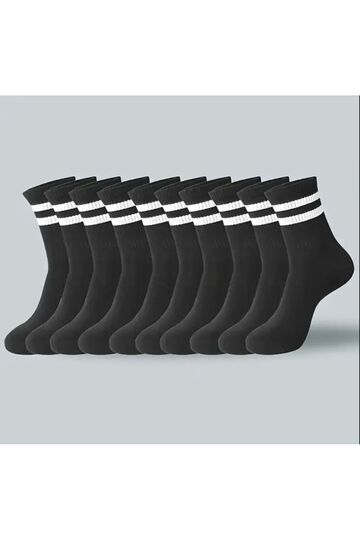Unisex Black Hoop Tennis College Cotton Socks 10-Pack (10 Pairs Black)