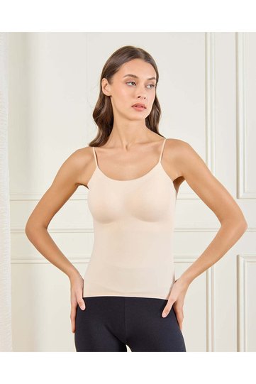 Women Beige Bonded Shapewear Padded Bra Cami Top