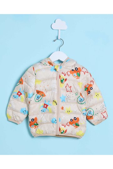 Infant Girls Cream Printed Puff Jacket