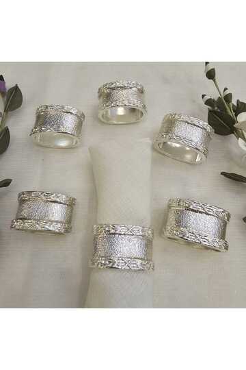 6 Piece Cast Metal Napkin Ring Silver