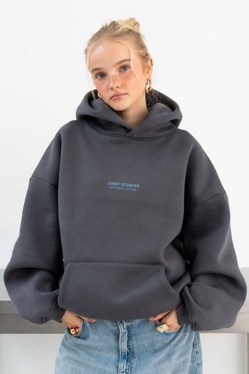 Women's Oversize Sweatshirt Hoodie Chmp Studios Printed Smoked – Hooded, Kangaroo Pocket, 3 Strands