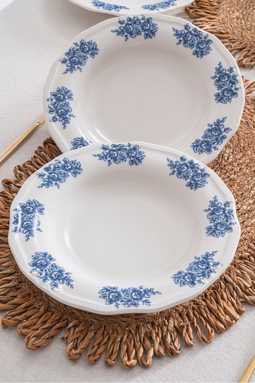 Vintage Flowers Blue 22 cm Set of 6 Porcelain Dinner Plates –