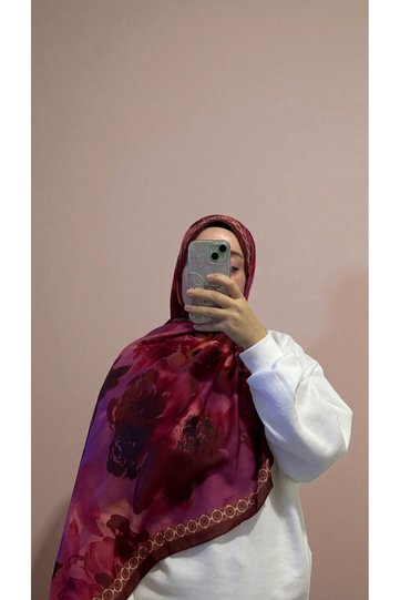 Fall Series Floral Pattern Cotton Digital Soft Shawl - Burgundy
