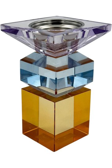 Decorative Modern Glass Incense Holder - Tri-Color Crystal Design with Metal Tray & Geometric Base