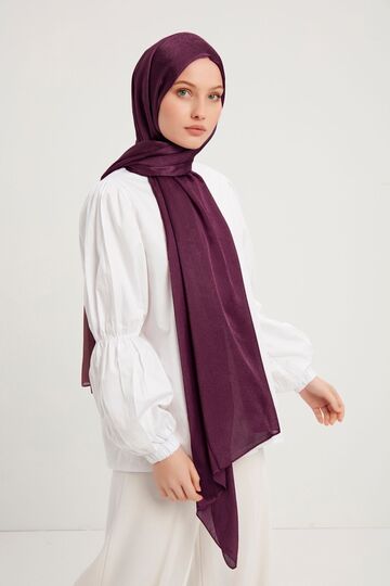 Hijab Women's Janjan-Janjanlı Crinkle Evening Dress Shawl-Plum- 70X190Cm