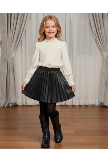 Leather Look Kids Skirt with Elastic Waist 8262