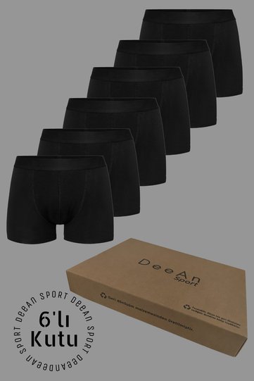 Men's Box of 6 Cotton, Flexible Black Combed Cotton Boxers