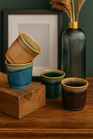 KADIKIZI 4-Piece OXIDE COZY 4-Person Porcelain Handleless Espresso Cup Set
