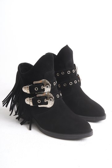 Women's Boots Western Cowboy Black Suede Tasseled Metal Buckle Metal Stud Detailed Berry