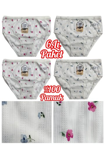 6-Pack 100% Cotton Breathable Fabric Floral High Waist Women's Bato Panties Ozt6121