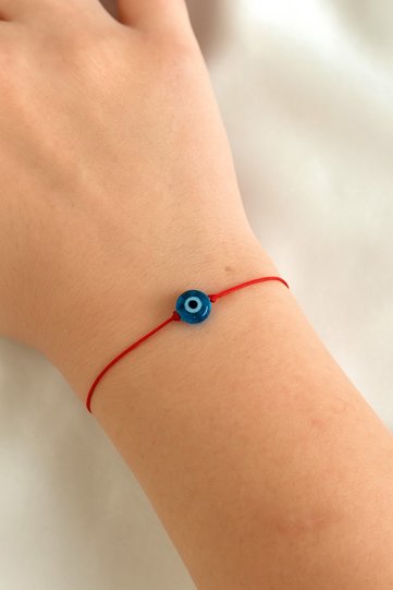 Light Blue Translucent Glass Evil Eye Beaded Red String Bracelet