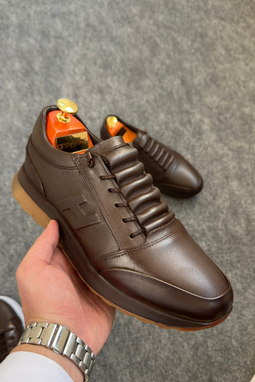 brown leather men's sports shoes
