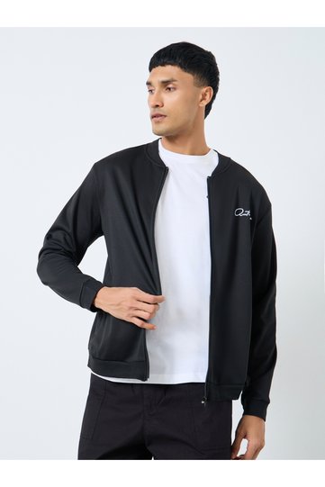 Men Black Text Print Bomber Jacket