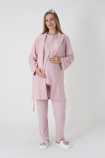 Maternity and Pregnancy Clothing Pajamas and Robes Jacquard Towel Patterned Viscose Cotton Blend Buttoned