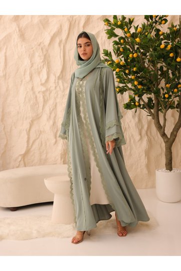 Sage Trim Lace Abaya