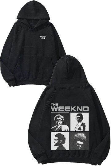 The Weeknd 10 Design Back Printed Black Hooded Sweatshirt