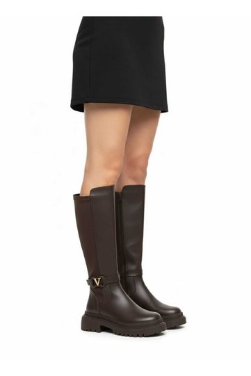 Women's Comfortable Thick-Soled Dark Brown Buckle-Style Diver Policeman Boots