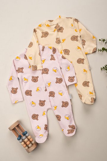 Baby Girl 2-Piece 100% Cotton Footed Romper Set