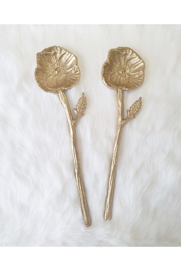Flower Shaped Metal Salad Serving Spoons Set of 2 Vintage Design